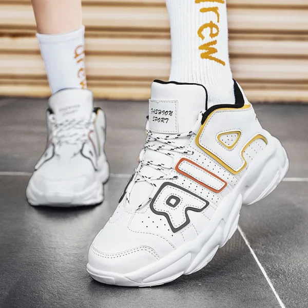 Zapatillas de baloncesto de cuero para hombre y mujer, zapatos de plataforma informales para correr, botas de baloncesto, zapatos deportivos de entrenamiento, zapatillas gruesas - Image 5