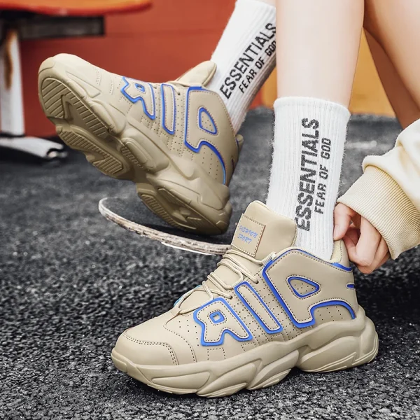Zapatillas de baloncesto de cuero para hombre y mujer, zapatos de plataforma informales para correr, botas de baloncesto, zapatos deportivos de entrenamiento, zapatillas gruesas - Image 2
