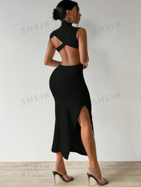 SHEIN Slayr Vestido Bodycon De Verano Con Abertura Lateral, Cuello Con Soporte y Diseño Sin Espalda - Image 6